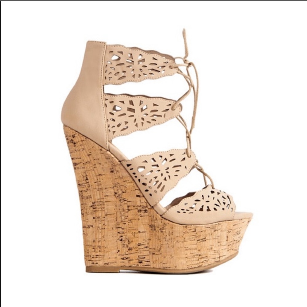 JustFab “Amalia” Nude Wedges